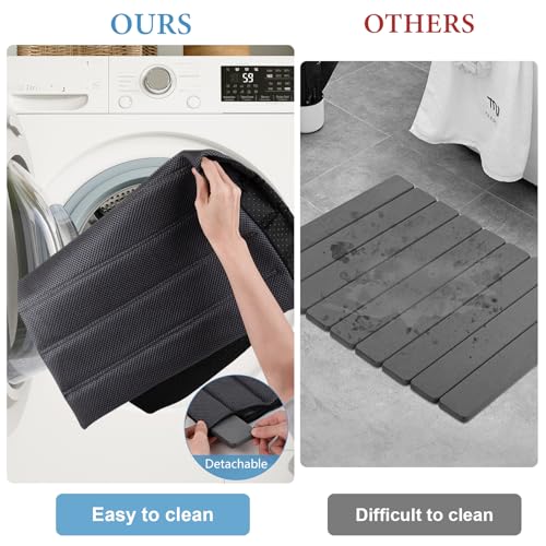 Heagoale Ultra Quick Drying Stone Bath Mat Diatomaceous Earth Shower Mat Non-Slip Foldable Dish Drying Mats for Bathroom Floor, Kitchen Counter, Pet, 23x15, Cool Gray - color: Grey