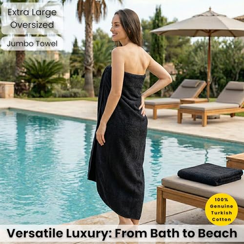 SALBAKOS Luxury 100% Turkish Cotton Bath Sheet 40x80 in (1-Piece, Black) | Extra Large Jumbo Oversized Bathroom and Beach Towel, Super Soft Highly Absorbent Thick Premium Hotel Quality, Made in Turkey - color: Black, size: Jumbo Bath Sheet