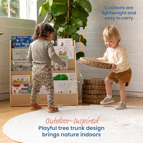 ECR4Kids SoftZone Tree Log Round Floor Cushions, 6-Piece, Chocolate | Soft foam with polyurethane cover, GREENGUARD Gold Certified, lightweight, stackable, non-slip, classroom flexible seating