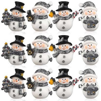 Honoson 12 Pcs Christmas Cute Snowman Figurines Winter Miniature Glittered Figurines Resin Micro Landscapes Winter Snow Decoration for Christmas Birthday Home Decorations Gift (Cute Snowman) - style: Cute Snowman