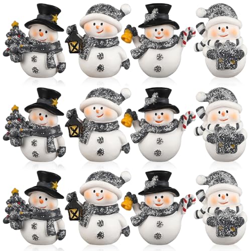 Honoson 12 Pcs Christmas Cute Snowman Figurines Winter Miniature Glittered Figurines Resin Micro Landscapes Winter Snow Decoration for Christmas Birthday Home Decorations Gift (Cute Snowman) - style: Cute Snowman