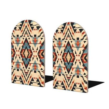 Aztec Geometric Bookends 1 Pair Ethnic Pattern Book Ends for Shelves,Bookends for Heavy Books, Book Holder Decorative for Desk Office School