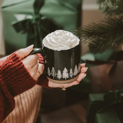 Sweet Water Decor White Pine Trees Coffee Mug, 14oz Stoneware Christmas Mug, Dishwasher & Microwave Safe, Large Holiday Winter Cup for Coffee, Tea & Hot Chocolate, Stocking Stuffer Gifts for Women - style: Pine Trees