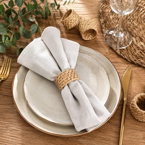Alpha Living Home Rattan Napkin Rings, Natural, Set of 12 | Handwoven natural cane, 2 in. W x 1.25 in. H, fits cloth napkins, rustic boho style, reusable, weddings & everyday dining - color: Camel Brown, size: 12- Pack