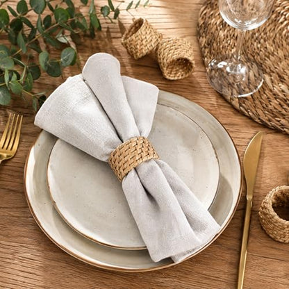 Alpha Living Home Rattan Napkin Rings, Natural, Set of 12 | Handwoven natural cane, 2 in. W x 1.25 in. H, fits cloth napkins, rustic boho style, reusable, weddings & everyday dining - color: Camel Brown, size: 12- Pack