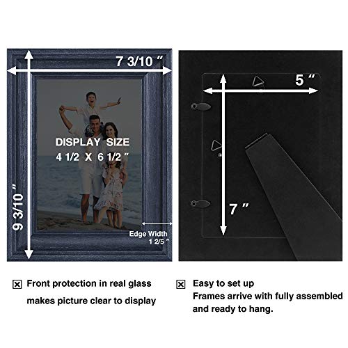 5x7 Picture Frames (3 Pack, Bule) Rustic Photo Frame Set with High Definition Glass for Wall Mount & Table Top Display - color: Blue, size: 5x7