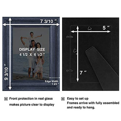 5x7 Picture Frames (3 Pack, Bule) Rustic Photo Frame Set with High Definition Glass for Wall Mount & Table Top Display - color: Blue, size: 5x7