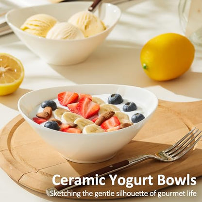 Teocera 6 Inch Ceramic Breakfast Bowls Set of 6, 10 Ounce Small Yogurt Bowls for Salad, Soup, Dessert, Microwave & Dishwasher Safe - White - color: White, size: 10 Ounce