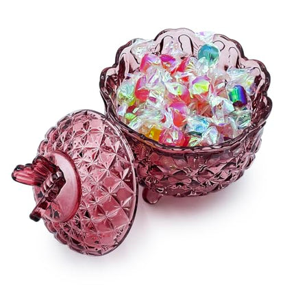 Crystal Glass Candy Snack Barrel Storage Jar Embossed Luxury Cookie Buffet Canister With Lids Jewelry Box Jar Biscuit Containers（Butterfly-Purplish-Red） - color: Butterfly-Purplish-Red