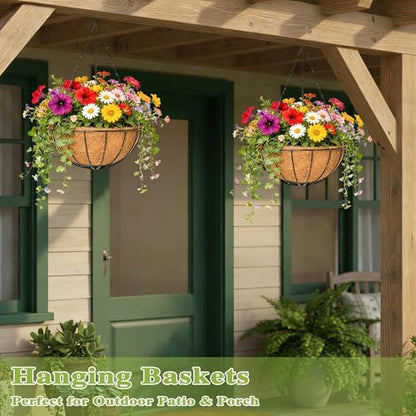 4 Pack 14 Inch Hanging Baskets for Plants Outdoor Metal Hanging Planter Hanging Flower Baskets with Coco Fiber Liners Chain Round Wire Plant Holder Hanging Flower Pots(Watermelon) - size: 14 Inch, style: Watermelon