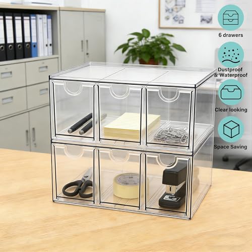 Prsildan Tea Bag Organizer K Cup Holder Drawer Coffee Pods Storage, 2 Pack | Clear Acrylic, Stackable, Pull Out, For Kitchen Office Craft Art Supplies Hair Accessories Makeup Small Items - size: Stackable-6 Drawers