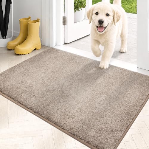 PURRUGS Dirt Trapping Indoor Door Mat, 20" x 31.5", Taupe | Machine Washable, Non-Slip, Waterproof TPR Backing, Super Absorbent, Low Profile, Entryway Rug for Muddy Paws and Shoes - color: Taupe, size: 20" X 31.5"