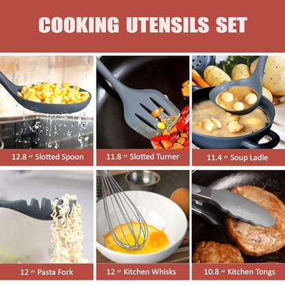 Kitchen Set,18-Piece Cooking Utensils and Kitchen Knife Set,Gray | 7-Piece Kitchen Utensils Heat-resistant to 410°F,5-Piece Sharp Knife,5-Piece Cooking Tools and Cutting Board In One - color: Gray