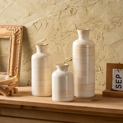 Ceramic Vases Set of 3, Minimalist Decorative Flower Vases for Farmhouse Home Decor, Table Shelf Mantel, Living Room, Entryway, Kitchen Centerpiece – Minimalist Neutral