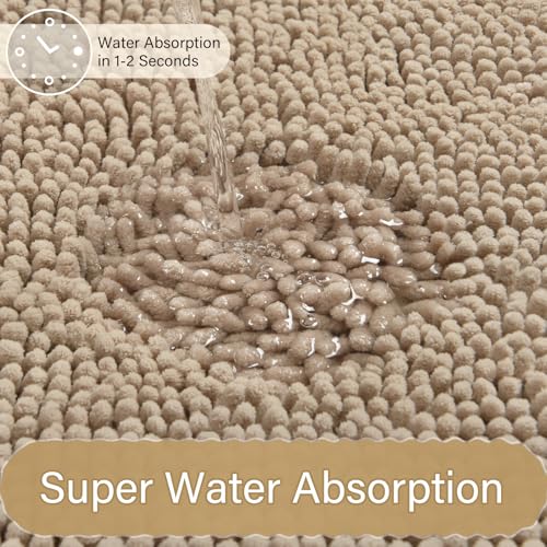 Bathroom Rug Sets 2 Piece, 20"x20" U-Shaped & 21"×34", Beige | Toilet Mat Non Slip Bath Mats Floor Set, Washable Bath Rug Set, Absorbent Soft Bathroom Rug - color: Beige
