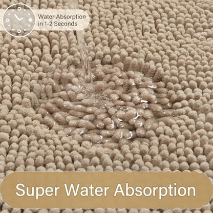 Bathroom Rug Sets 2 Piece, 20"x20" U-Shaped & 21"×34", Beige | Toilet Mat Non Slip Bath Mats Floor Set, Washable Bath Rug Set, Absorbent Soft Bathroom Rug - color: Beige