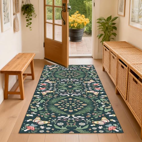 3x6 Washable Kitchen Rug Butterfly - Non Slip Hallway Runners Soft Low Pile Stain Resistant Floor Mat for Entryway Indoor Bedroom Laundry Room Easy to Clean（Black Green，3x6） - color: Black Green, size: 3' x 6' (Runner)