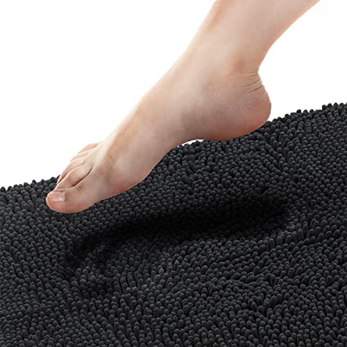 Bathroom Rugs, Extra-Thick Memory Foam Bath Mat, Ultra-Soft Chenille Microfiber, Highly Absorbent, Machine Washable, Shaggy Bath Mats for Bathroom, Non-Slip (27"x47") Midnight Black - color: Midnight Black, size: 2'3" x 3'11" (Rectangular)