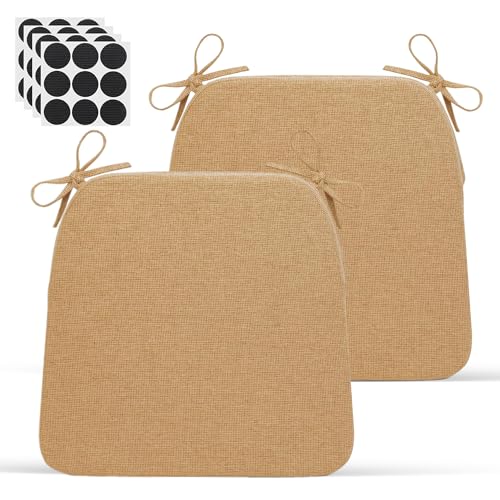 Chair Cushions for Dining Chairs - 17" x 16" x 2" D-Shaped Indoor Seat Cushions - Non Slip Chair Pads with Removable Ties and Washable Cover Set of 2 - Chair Leg Pads Included - Khaki - color: Warm Khaki, size: Pack of 2
