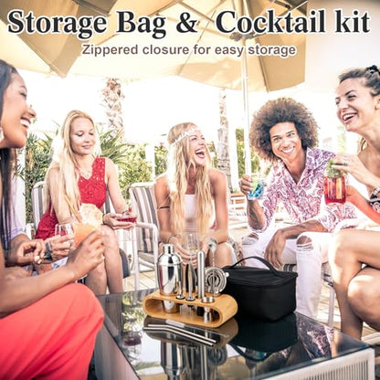 16 Pcs Bartender Kit Bag with Stand Portable Cocktail Shaker Set, 25oz Stainless Steel Barware Kit with Jigger, Strainer, Spoon, Ice Tongs, Gift for Cocktail Lover Travel