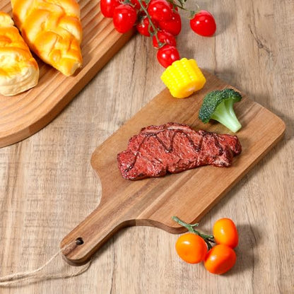 JJUNW 6 Pack Acacia Wood Cutting Board with Handle, Cheese Boards Charcuterie Boards, 12” x 6” Wooden Cutting Boards for Kitchen, Hanging Cutting Board Decor, Bread Boards for Food, Cheese, and Meat