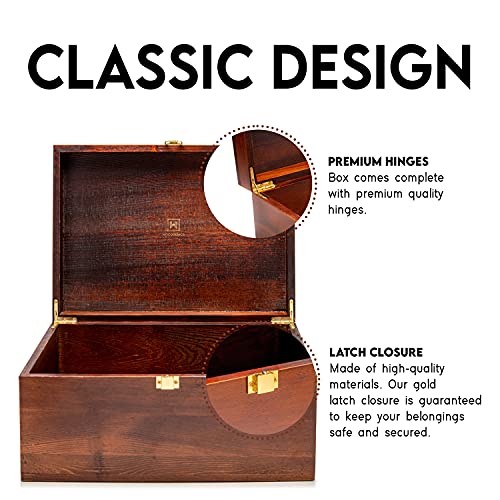 Large Wooden Storage Memory Gift Box with Hinged Lid (Chocolate Brown) - color: Chocolate Brown