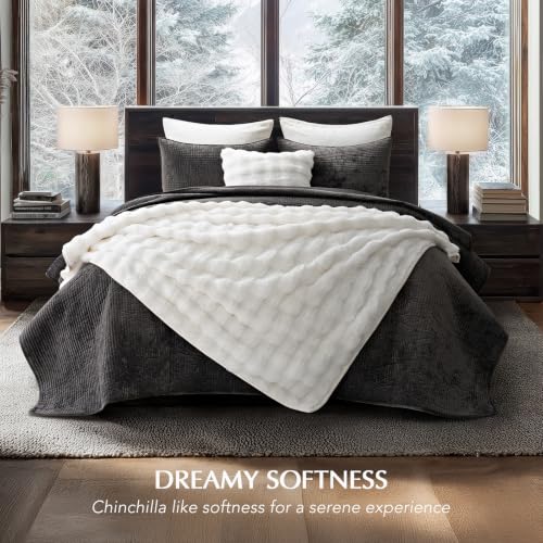 Faux Rabbit Fur Bubble Throw Blanket, 50"x60", Bright White | Ultra Soft, Luxury Faux Rabbit Fur Throw, Thick Warm Bubble Blanket, Cozy Fluffy Reversible, for Bed, Couch, Chair, Sofa - color: Bright White, size: 50"x60"
