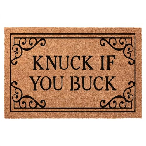 Funny Coir Doormat Knuck If You Buck Front Door Pation Decor Mat Entryway Outdoor Mat with Heavy Duty Front Porch Welcome Mats Entry Natural Coir Brown Mat House Warming Gift Mat 23.7 x 15.7 inch - color: Knuck If You Buck