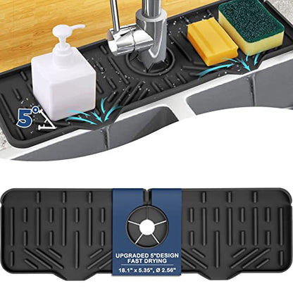 BFONS XL Silicone Faucet Handle Drip Catcher Tray, 18.1in x 5.7in x 0.79in, Black - size: Black(1Pack): 18.1"x5.7"