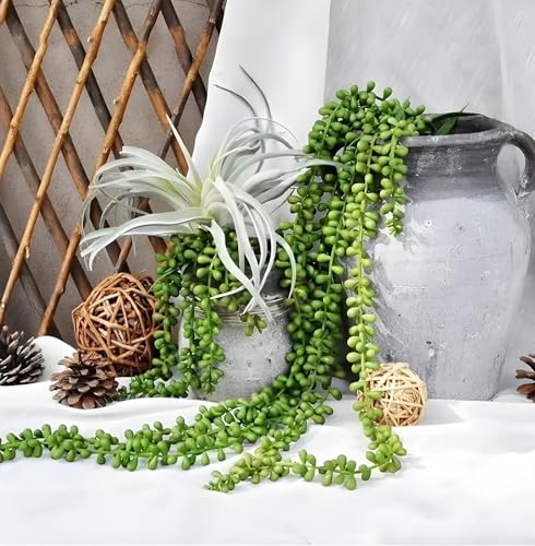 6 Pcs Succulents Plants Artificial Hanging Plants | String of Pearls Faux Greenery,Fake Succulents Hanging Plant for Home Backdrop Garden Indoor/Outdoor Wall Decor