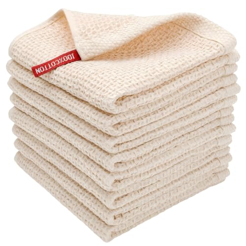 100% Cotton Waffle Weave Kitchen Towels, 8 Pack Dish Cloths for Washing Dishes, Ultra Soft Absorbent Dish Towels, Quick Drying Kitchen Rags, 12x12 Inches, Beige - color: Beige, size: 12 x 12 - 8 Pack