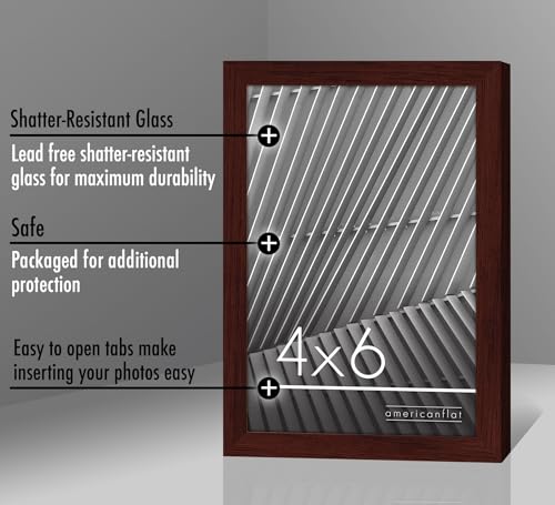 Americanflat 4x6 Picture Frame with Shatter-Resistant Glass - Streamline Collection - Thin Border Photo Frame for Tabletop and Wall Display - Hanging Hardware and Easel Stand Included - Mahogany | Shatter-resistant glass, wall or tabletop display with inc