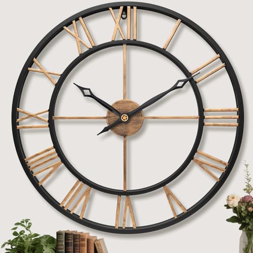 30 Inch Extra Giant Oversized Large Wall Clocks for Living Room Decor,Big Vintage Gold Roman Numerals Decorative Metal Wall Clocks for Bedroom, Kitchen, Office,Housewarming Gift - color: Vintage Gold, size: 30 inch