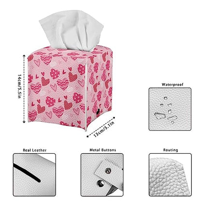 Heart Print Square Tissue Box Cover Pu Leather Tissue Holder Facial Paper Cover Waterproof Easy to Install Toilet Paper Holder for Bathroom Bedroom - color: Heart