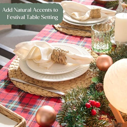 10 Pack, Round Woven Placemats, Natural Water Hyacinth Place mats, Braided Straw Table Mats for Dining Table, Christmas Placemats (13.8 inch) - size: 13.8 inch (Set of 10)
