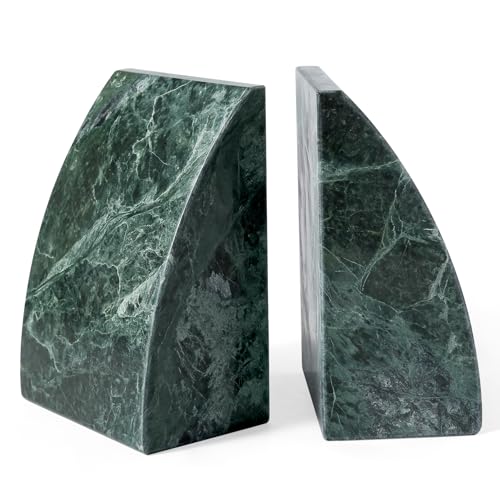 Marble Bookends for Shelves, 8Lbs Large Stone Bookends for Heavy Books, Non-Slip Heavy Duty Book Stopper, Modern Decorative Book Ends for Bookshelf Table Home Decor(Green) - color: Sail-green
