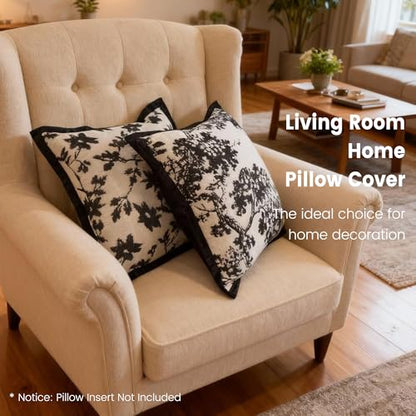 Maple Leaf Plant Spring Summer Pillow Cover for Couch Modern Cream Style Pillow Covers Snow Neil Courtyard Living Room Home Pillow Cover for Living Room Sofa Bed,2-pack Set (black, 18*18 inch) - color: Leaf+branch Black