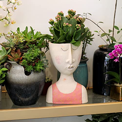 Face Planters Pots Head Planter Large Flower Pots with Drainage Hole Closed Eyes Female Planters for Indoor Outdoor Plants Cactus Succulent Pots Lovely Gifts for Friends Girls