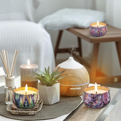 Hausware 3 Pack Scented Candles, 2.5 oz Aromatherapy Candles with Floral Scents,Soy Candles Set with 72H Burning Time,Ideal Gift for Women (Lavender+Vanilla+Rose) - color: Lavender+Vanilla+Rose