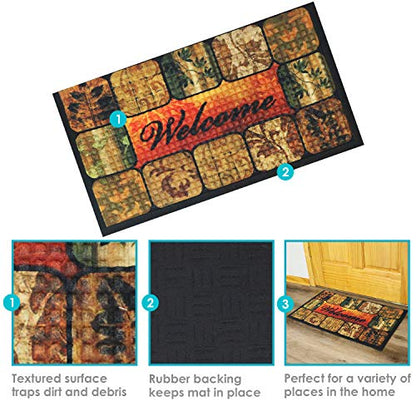 Sunnydaze Indoor Entrance Mat - Low Profile, Nonslip Design - Doormat Perfect for the Mudroom, or Entryway - 17.5" x 29" - Brown Floral