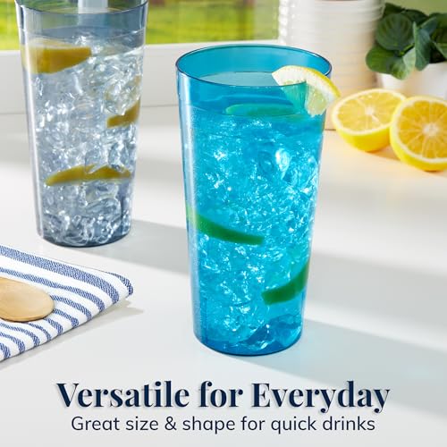 US Acrylic Café Plastic Reusable Tumblers (Set of 12) 32-ounce Iced-Tea Cups, Coastal | Value Set of Restaurant Style Drinking Glasses, Stackable, BPA-free, Made in the USA | Top-rack Dishwasher Safe - color: Coastal, size: 32 ounces