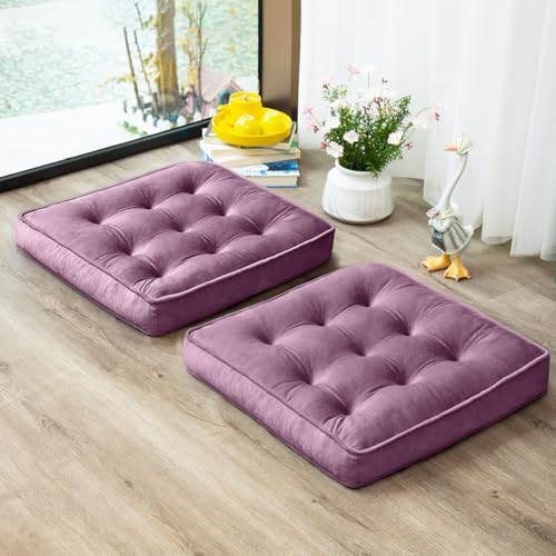 1 MIDDLE ONE Floor Pillow Set of 2, Memory Foam Meditation Cushion, Floor Cushions for Adults Sitting, Large Square Seat Cushions for Yoga, Living Room, 20x20 Inch (Purple) - color: Purple, size: 20x20 Inch(Pack of 2)