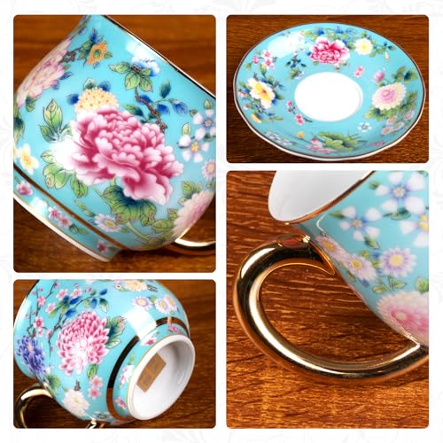KAMMAK Tea Cup and Saucer, Ceramic Coffee Cups, 7.1 oz, Set of 2 | Porcelain Tea Cups with Saucers for Coffee and Cappuccino, Ideal for Breakfast, Afternoon Tea and Entertaining,940+941N - style: 940N+941N