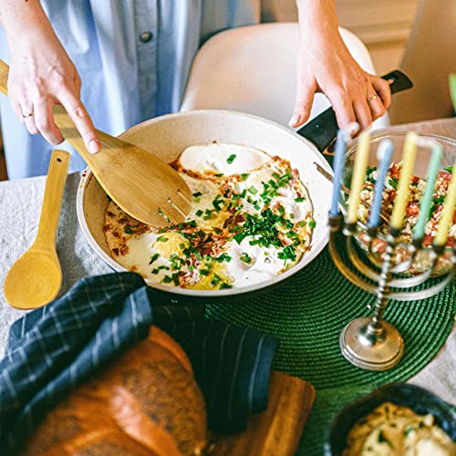 Eisinly Wooden Spoons for Cooking 7-Piece, Kitchen Nonstick Bamboo Cooking Utensils Set, Healthy Bamboo Wooden Spatula Spoon for Cooking - color: Yellow-Bamboo, style: Square-edge
