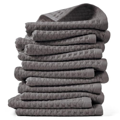 Cleanbear Waffle Washcloths 12 Pack - Cotton, Lightweight, 13” x 13” (Gray) | Soft Absorbent and Quick-Drying Wash Cloths for Face, Body, Bathroom, Kitchen, Gym - color: Gray