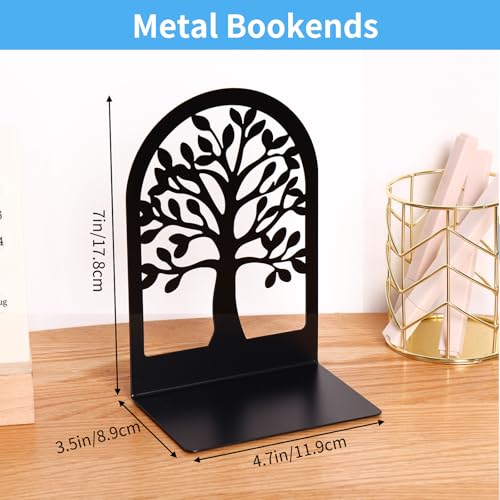 Tree Bookends 10 Pack Black Metal Heavy Duty Book Supports for Shelves | Black Metal, Tree Silhouette Design, 5 Pairs, Sturdy Book Supports, for Home Office School and Library Shelves