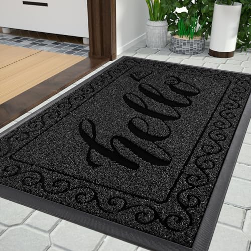 Yimobra Welcome Mats for Front Door 36x24, Heavy Duty Waterproof Outdoor Door Mat Outside Entrance, Non-Slip Low Profile Indoor Entryway Mat for Garage Patio, Black - color: Black, size: 36x24 Inch