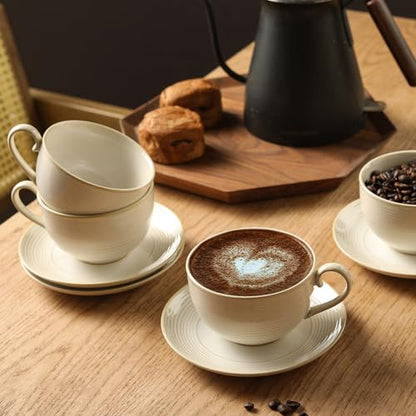 12Oz Coffee Cups with Saucers, Ceramic Espresso Cup Set of 4, Cappuccino Cups Set, Tea Mugs and Saucer, Microwave Dishwasher Safe Drinkware for Home, Cafe, Housewarming Gifts - color: B - 12oz