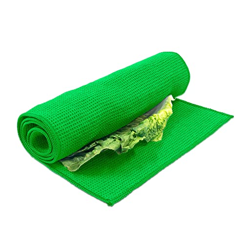 Microfiber Lettuce Wrap Towels, Ultra Absorbent Waffle Weave Vegetable Drying Cloths, Reusable Kitchen Towels for Greens, Herbs, Produce, Space-Saving Alternative,12" x 42", Green, 2-Pack