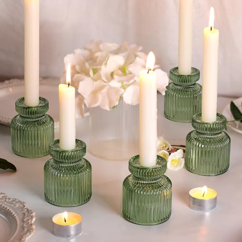 6 Pcs Green Candlestick Holders - Glass Taper Candle Holders Tealight Votive Candle Holders for Table Centerpieces, Wedding, Dinner Party, Home, Gifts - color: Green, size: 6Pcs